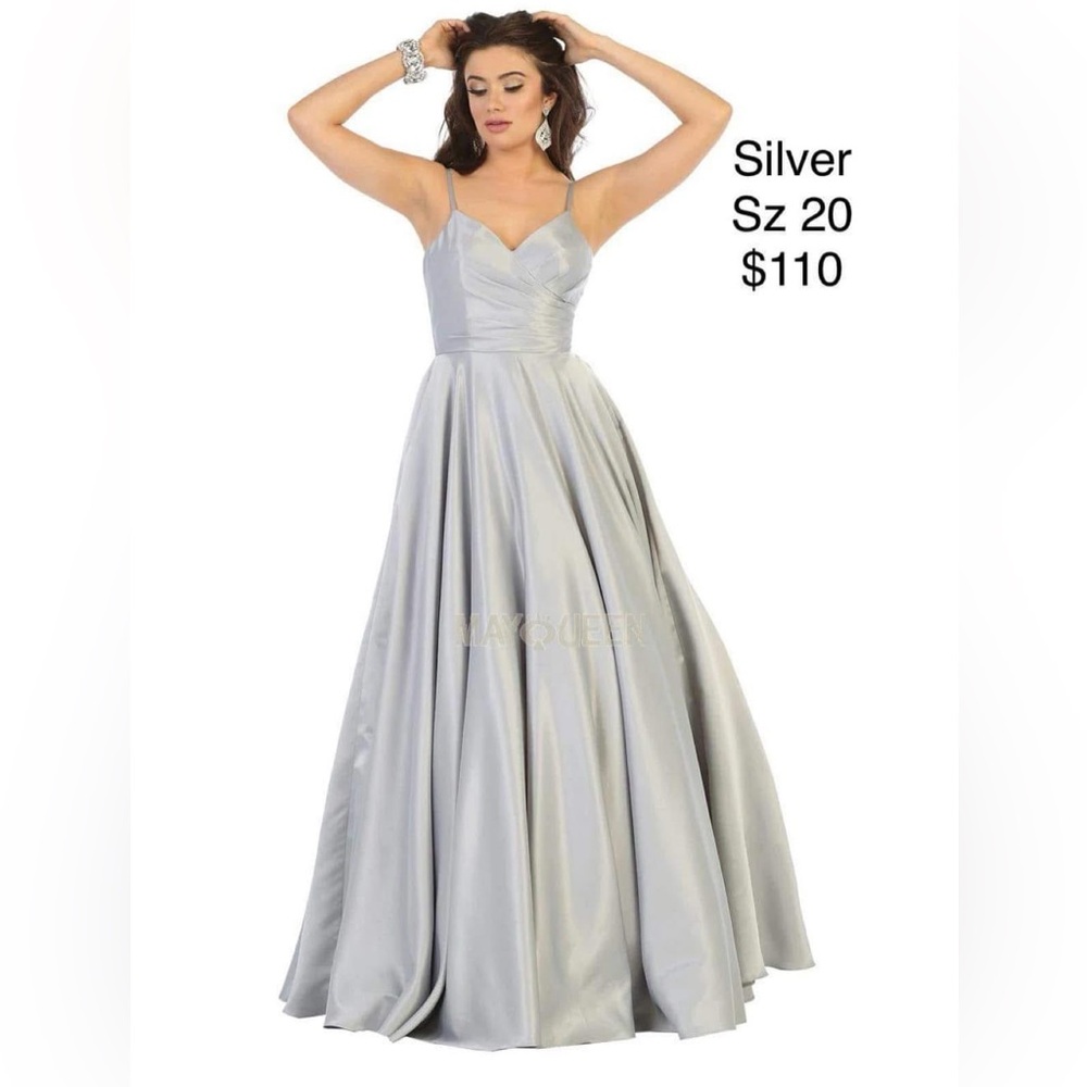 Silver Spaghetti-Strap Ballgown with Pockets NWT
